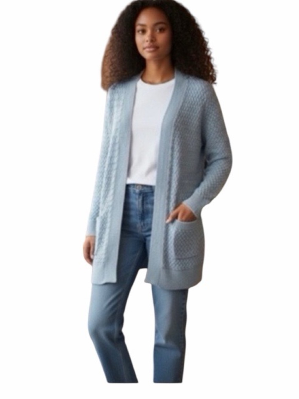 L.L Bean Woven Knit Open Cardigan Sweater